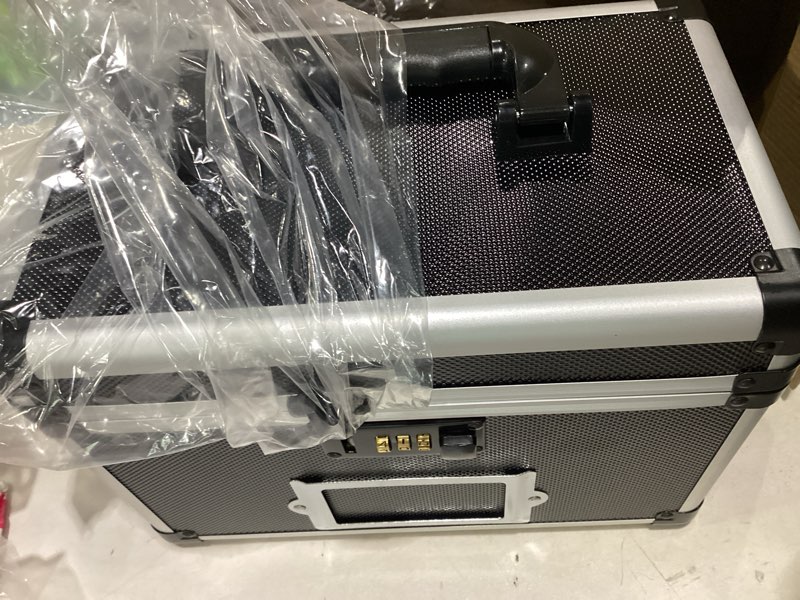 Condition photo showing Good Condition for 11 x 7 x 8.3 inch lockable storage box with combination lock, portable safe for documents, medicine, cash & valuables, medicine lock box with label slot for home, office & travel - black