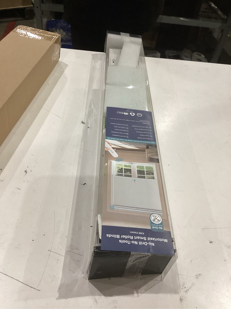 Condition photo showing Good Condition for no-drill motorized blinds with remote, blackout roller shades summer haze-grey 23"w x 72"h