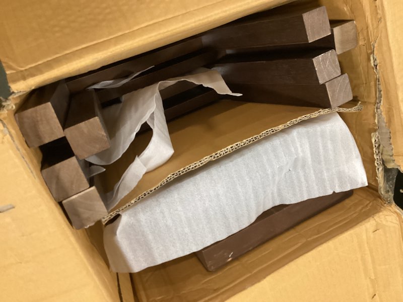 Condition photo showing Good Condition for Amazon Basics Solid Wood Saddle-Seat Kitchen Counter Barstool with Footrest, Easy Assembly - 29-Inch Height - Walnut - Set of 2 Walnut 29"