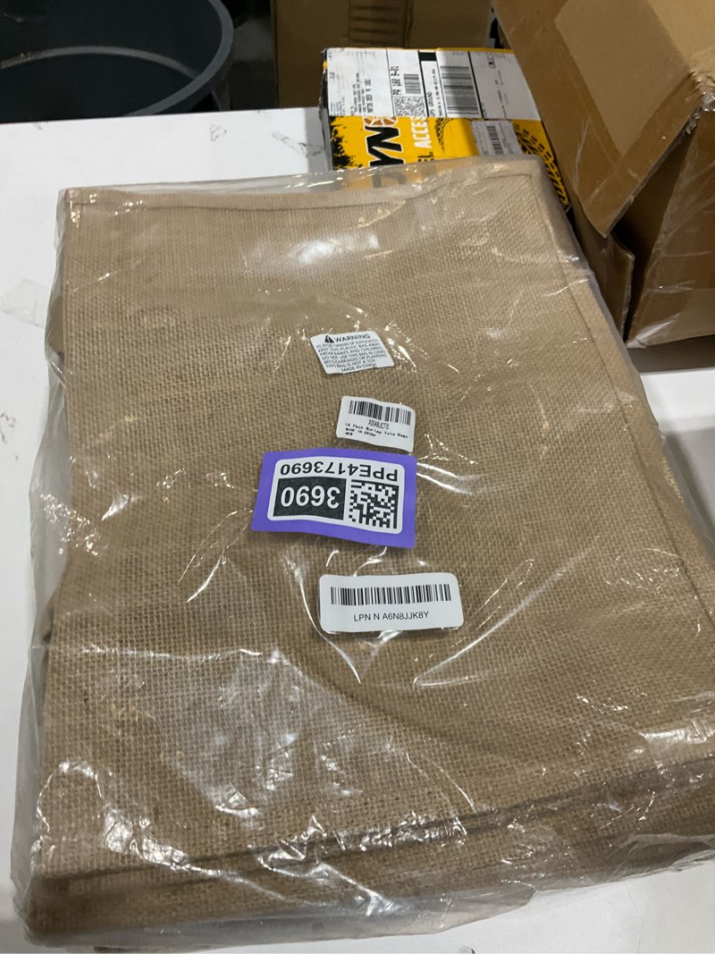 Condition photo showing New/Like New for butarfe 10 pack reusable jute tote bags with handles, 15.1x11.8x5.5 inch large natural blank burlap tote for grocery shopping, weddings, travel, bachelorette parties & diy embroidery crafts 15.1x11.8x5.5inch jute