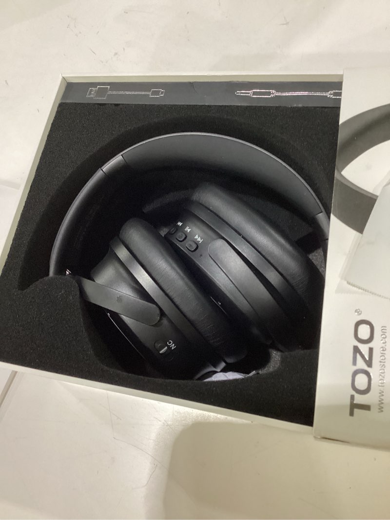Condition photo showing As Is for tozo hybrid active noise cancelling headphones, wireless over ear bluetooth headset, 40h playtime, hi-res audio custom eq via app deep bass comfort fit ear cups, for home office travel black