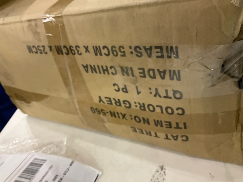 Condition photo showing As Is for Wang Xin Four Layer Big Cat Tree with Huge Cat Condo and Two Hammocks Scratch Pad,Grey