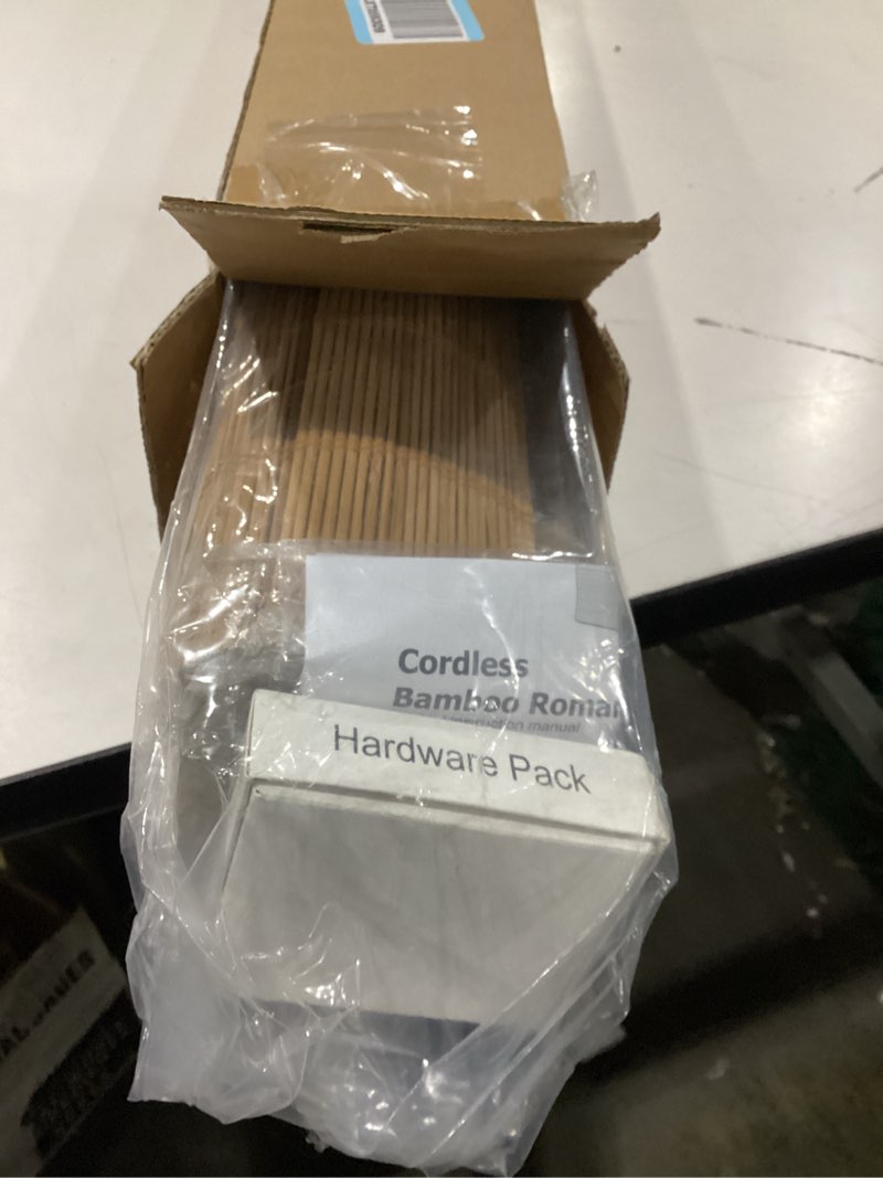 Condition photo showing Good Condition for UNISHADES Cordless Bamboo Roman Shades for Windows, 100% Blackout Backing Fabric for Light Blocking,