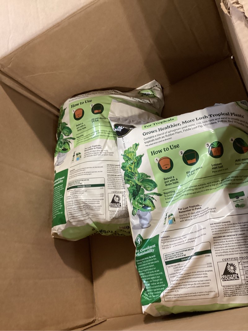 Condition photo showing Good Condition for miracle-gro tropical potting mix - growing media for tropical plants living in indoor and outdoor containers, 6 qt. (2-pack) 2 pack potting mix