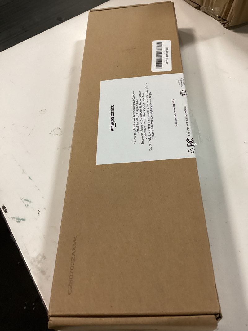 Condition photo showing New/Like New for Amazon Basics Ultra Premium Wireless Keyboard and Mouse Combo - Rechargeable, Ultra Slim Design, Quiet, Full Size, Number Pad, Unifying Receiver, Black QWERTY