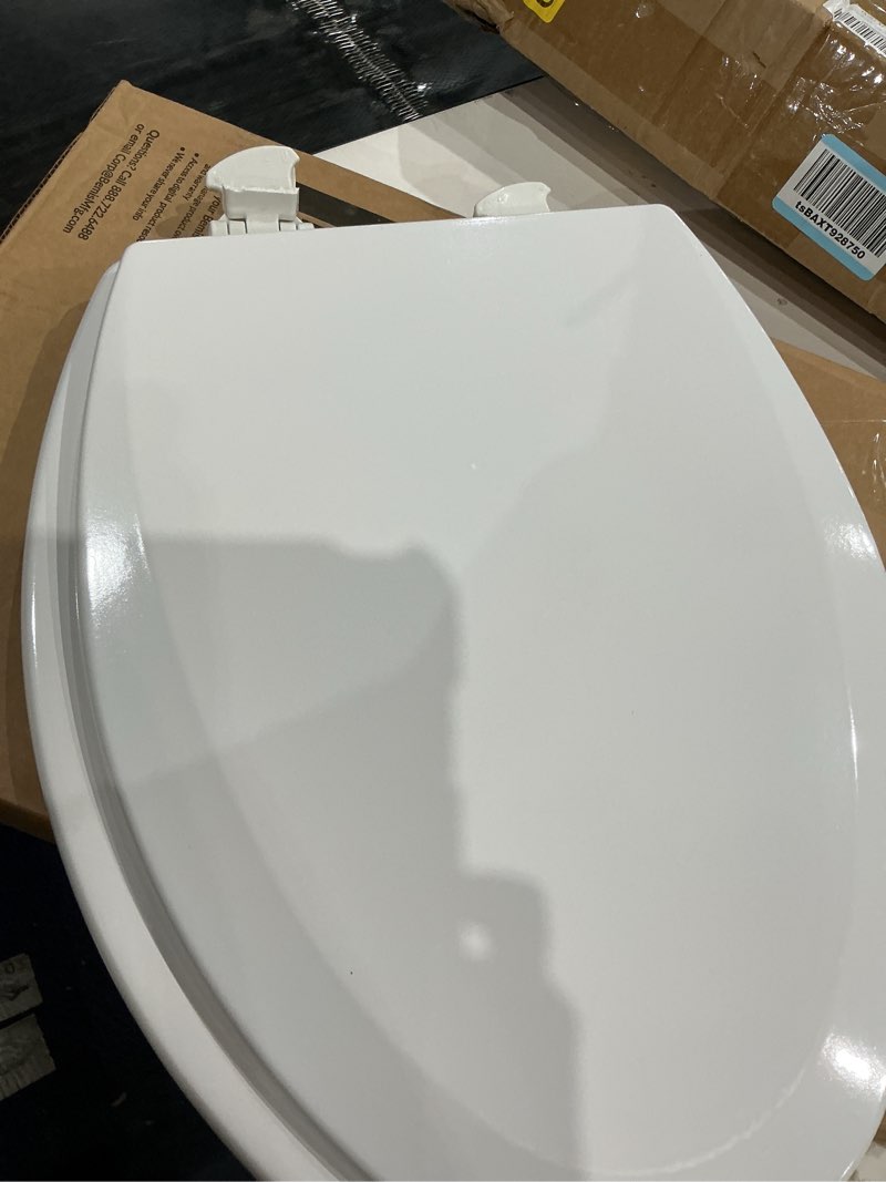 Condition photo showing As Is for bemis 1500ec 390 lift-off wood elongated toilet seat, cotton white (pack of 1)