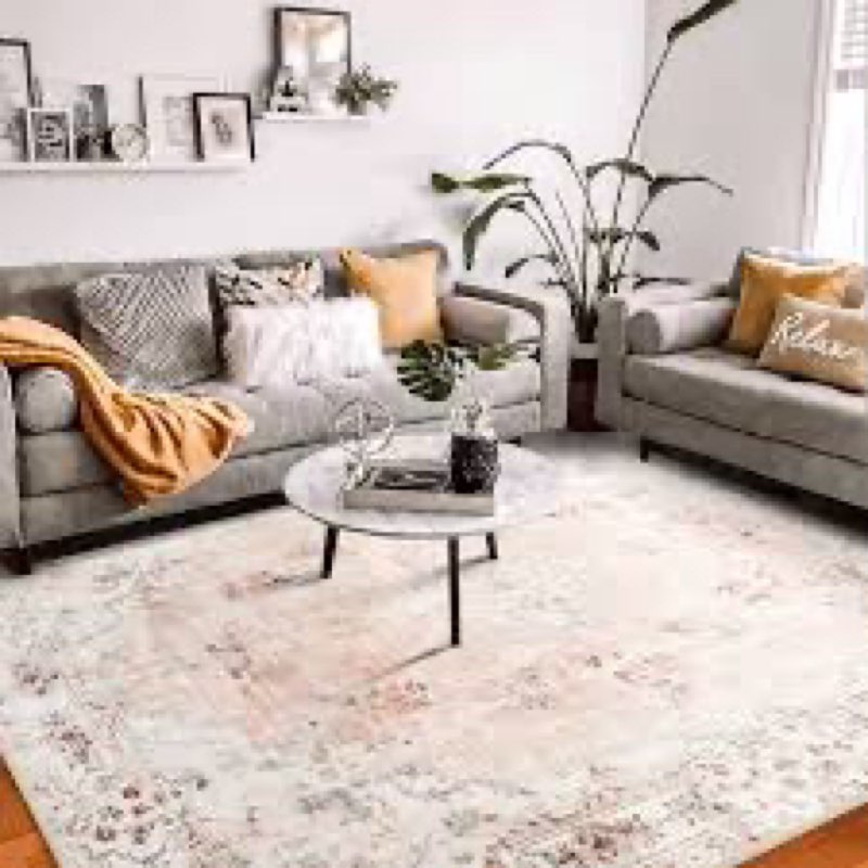 dcx pink floral 8x10 area rugs for living room, machine washable large soft boho non-slip botanical 