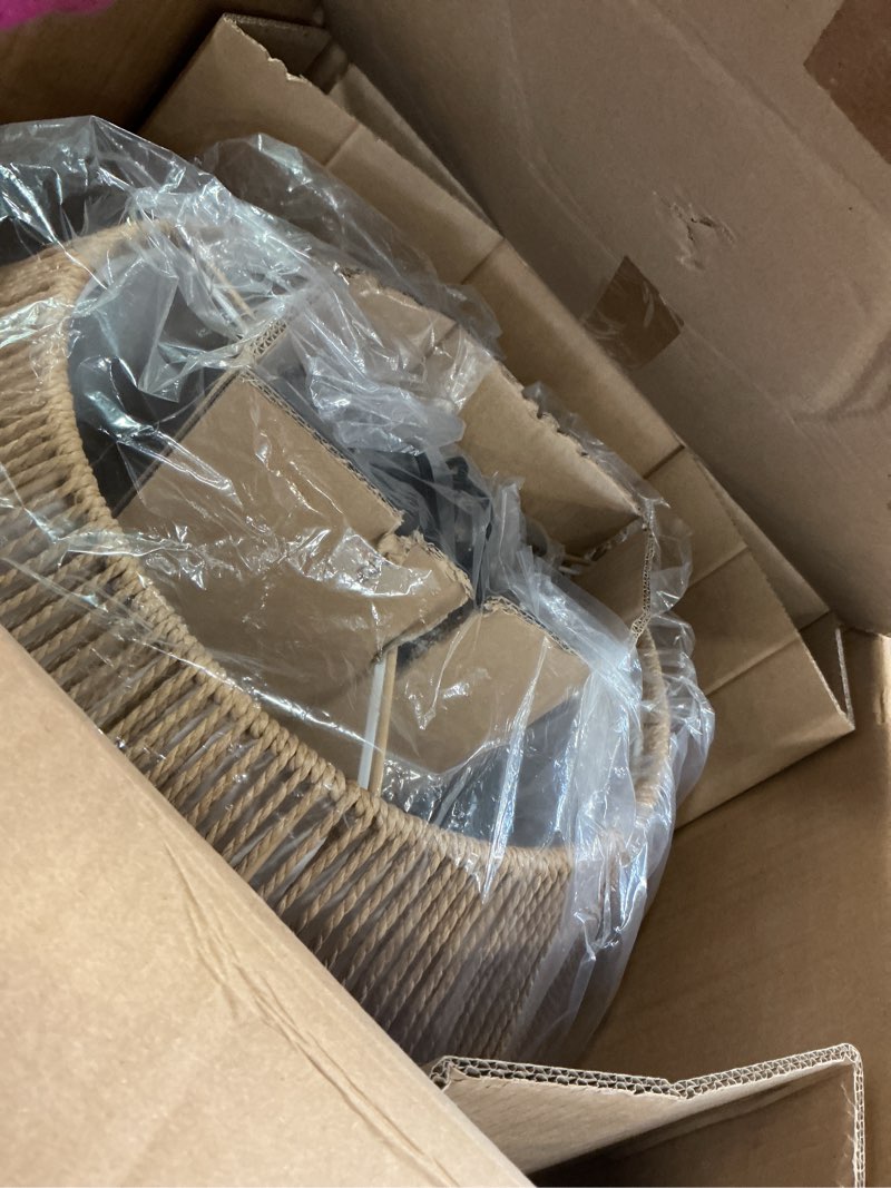 Condition photo showing New/Like New for ELYONA 20" Large Rattan Chandelier Light Fixtures, 4-Lights Boho Pendant Light, Adjustable Woven Chandelier for Dining Room with Fabric Shade, Rustic Hanging Light for Kitchen Island,Living Room