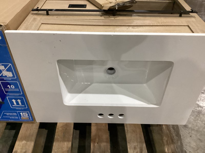 Condition photo showing As Is for  style selections morriston 30-in light natural oak undermount single sink bathroom vanity
