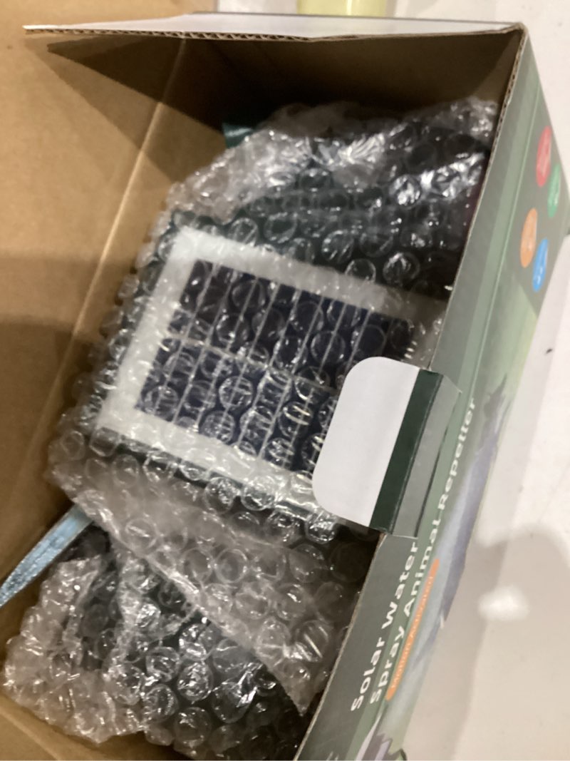 Condition photo showing As Is for Solar Motion Activated Sprinkler with Day & Night Detection Modes Repellent Detector for Garden Outdoor Waterproof 1 unit Upgraded[solar panel]