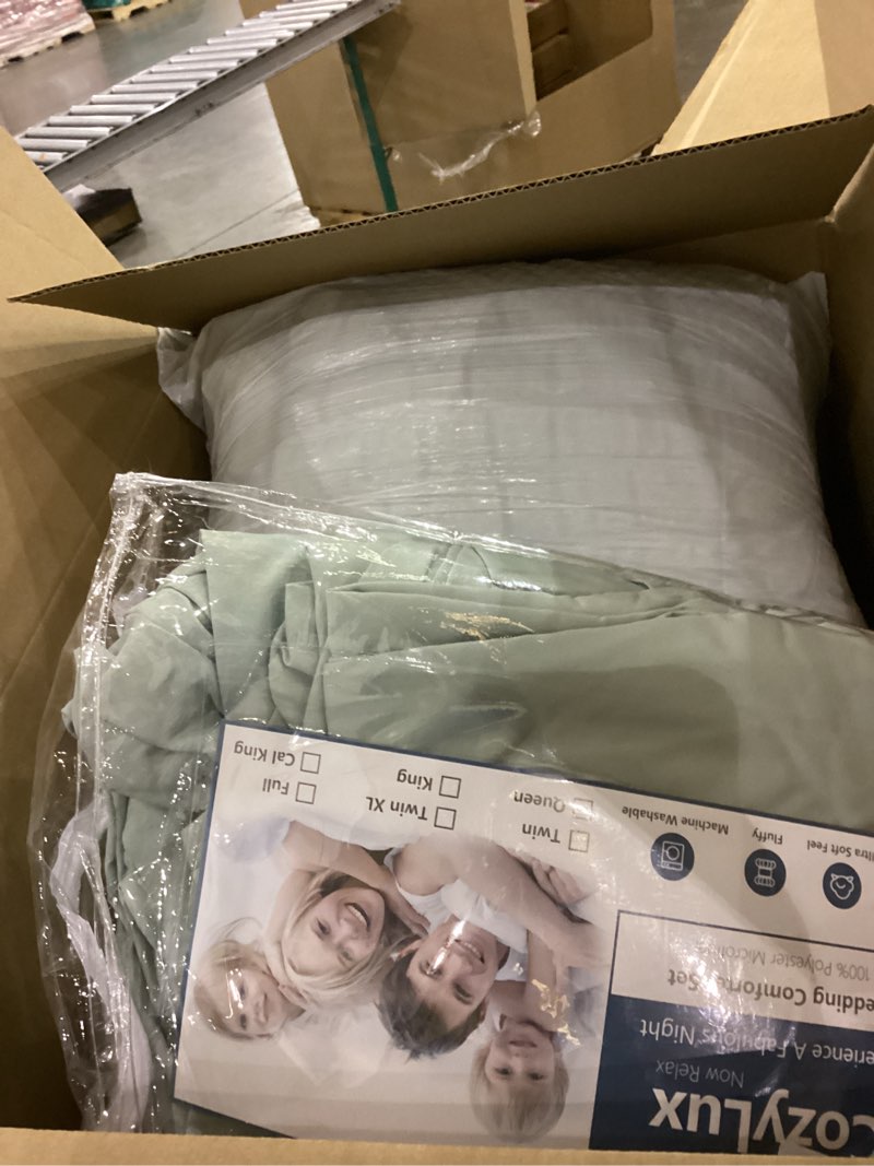 Condition photo showing As Is for CozyLux Queen Comforter Set Sage Green Seersucker 7 Pieces Bed in a Bag Queen Comforter Set with Sheets Luxury Soft Bedding Set with Down Alternative Comforter, Sheets, Pillowcases & Shams All Season Sage Green Queen