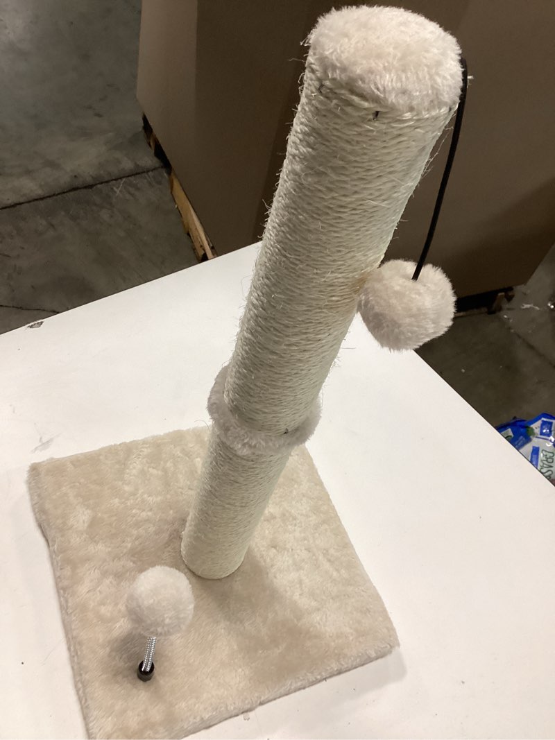 Condition photo showing As Is for 20" Beige Cat Scratching Post for Indoor Cats Scratch Post Cat Scratcher for Kitten with Natural Sisal Rope, 3 Ball Toys and a Stable Heavy Base