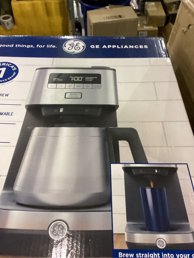 Condition photo showing New/Like New for GE Drip Coffee Maker With Timer | 10-Cup Thermal Carafe Pot Keeps Coffee Warm for 2 Hours | Adjustable Brew Strength | Wide Shower Head for Maximum Flavor | Kitchen Essentials | Stainless Steel