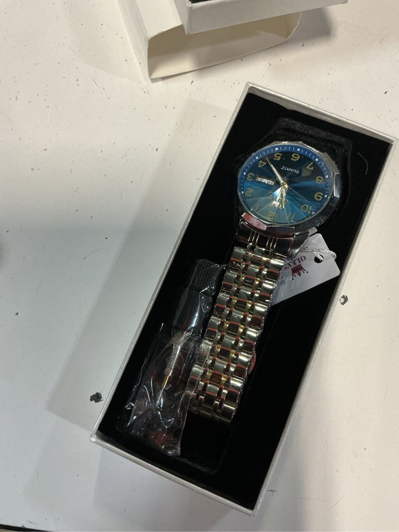 Condition photo showing New/Like New for olevs watch for men simple business dress analog stainless steel waterproof luminous date easy read men wrsit watch blue watch for men 9970
