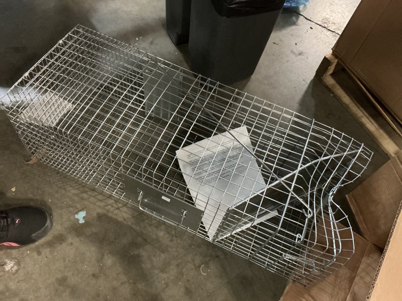 Condition photo showing As Is for havahart 1079sr large 1-door humane catch and release live animal trap cage - live raccoon trap, for bobcats, beavers, dogs, & more