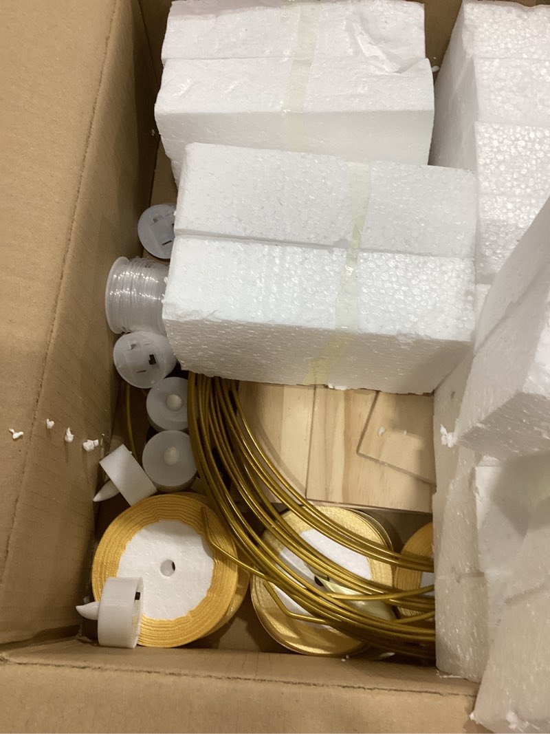Condition photo showing New/Like New for 8 Pack Floral Hoop Centerpiece with Candle Lights, 12 Inch Double Floral Hoop Table Centerpieces wih Stand and Light, Metal Macrame Gold Wreath Ring for DIY Wedding Party Decor