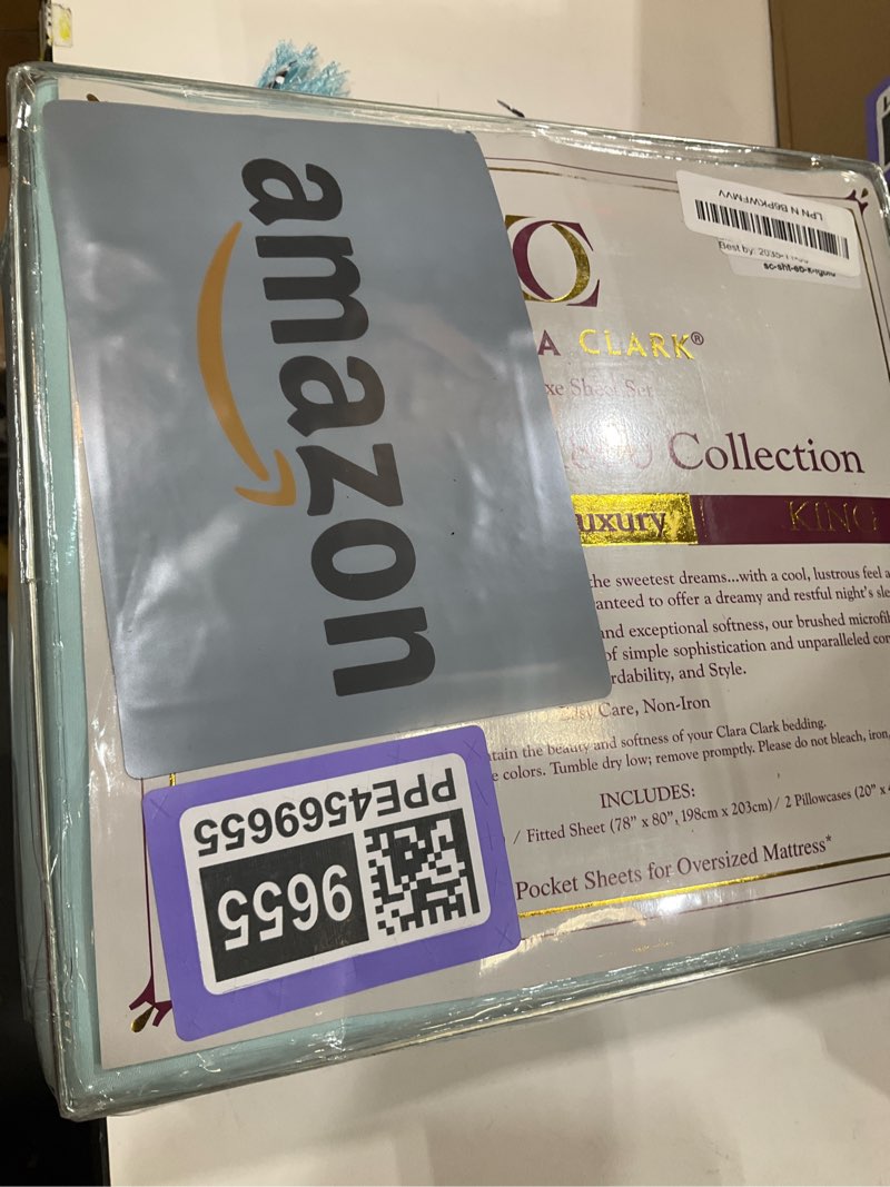 Condition photo showing New/Like New for Clara Clark 1800 Series Bed Sheet Sets - Stay fit on Mattress with Elastic Straps at Corners - King, Light Blue Aqua King Light Blue Aqua