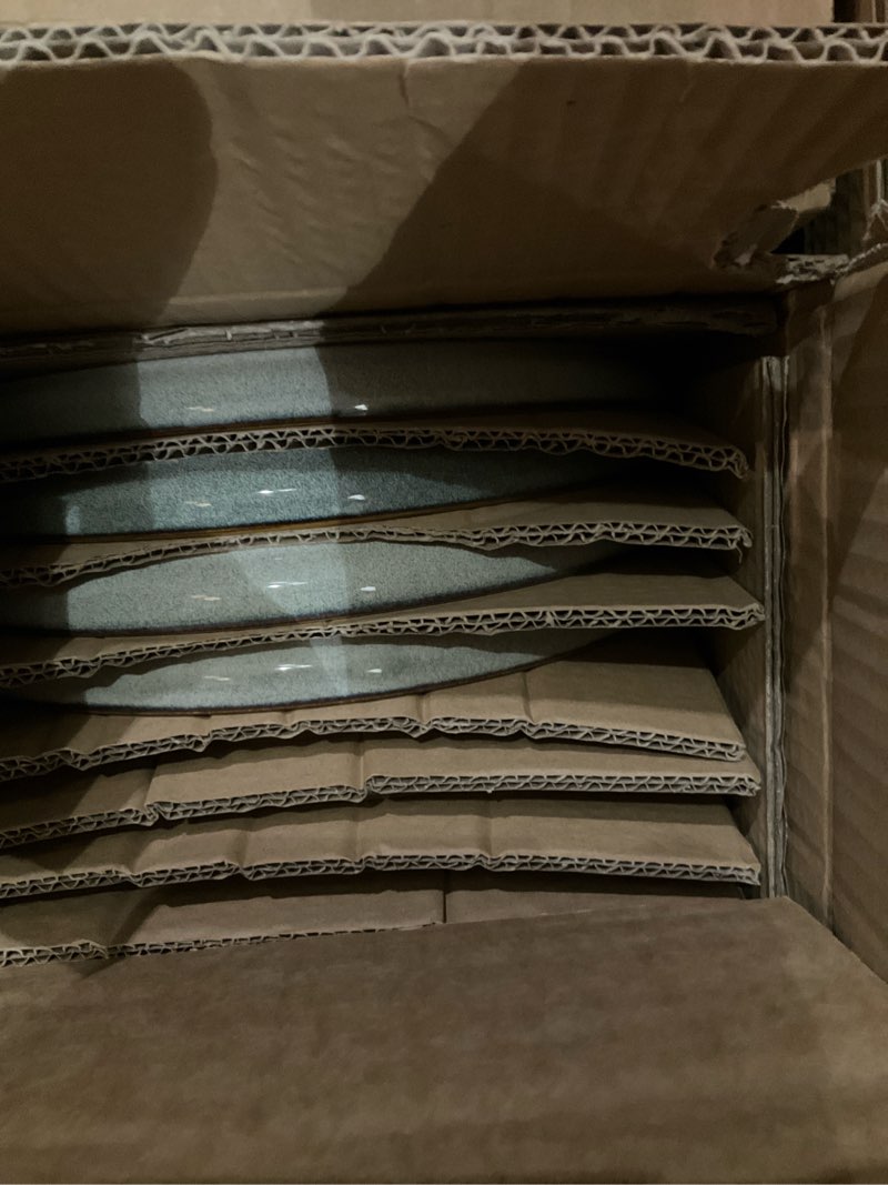 Condition photo showing As Is for gbhome 32 pieces double bowls ceramic dinnerware sets for 8, stoneware plates and bowls set with reactive glaze, scratch resistant stoneware dishes set, dishwasher & microwave safe