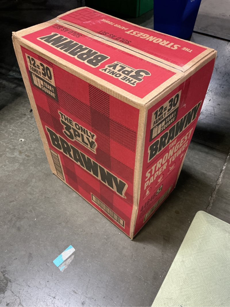 Condition photo showing New/Like New for Brawny Tear-A-Square 3-Ply Paper Towels, 12 XL Family Rolls = 30 Regular Rolls, Strong, Absorbent, and Durable with 3 Sheet Sizes (Quarter, Half, Full)
