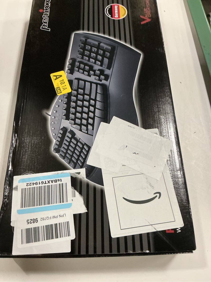 Condition photo showing New/Like New for perixx periboard-512b wired ergonomic keyboard - split keyboard, wrist rest, natural typing - wired usb connectivity - us english - black black wired