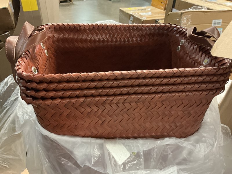 Condition photo showing Good Condition for storage baskets 4-pack - woven laundry basket organizer, 15x11x10.5 inch open hamper bins for clothes blanket storage, shelf closet organization, 25l handwoven rattan baskets for home decor