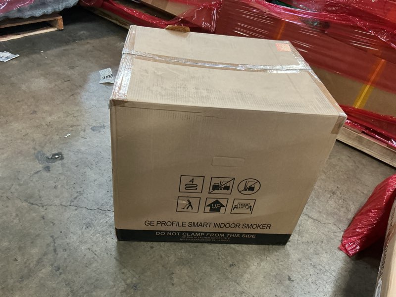 Condition photo showing New/Like New for ge profile™ smart indoor pellet smoker, with active smoke filtration, 5 smoke control settings, wifi connected, electric, countertop bbq appliance, black