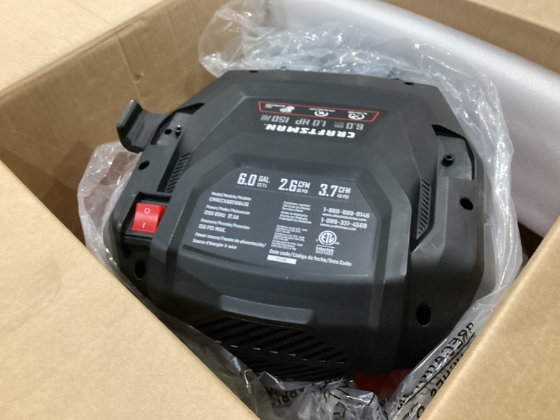 Condition photo showing As Is for craftsman 6-gallon portable electric 150 psi pancake air compressor