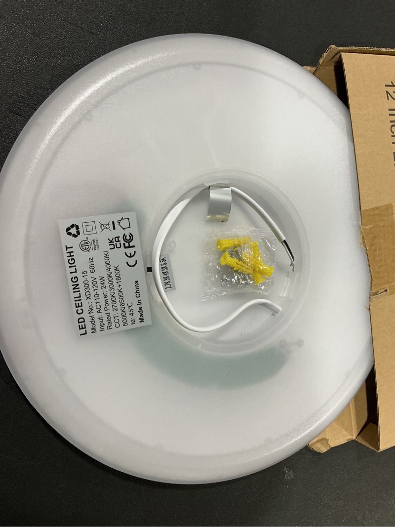 Condition photo showing Good Condition for Brightever 12 Inch LED Flush Mount Ceiling Light Fixture with Night Light, 24W 2400LM Modern Ceiling Light, 2700K/3000K/4000K/5000K/6500K Selectable & Dimmable Ceiling Lamp for Bedroom, Black, 1 Pack Black-with night light 12 Inch-1 Pack
