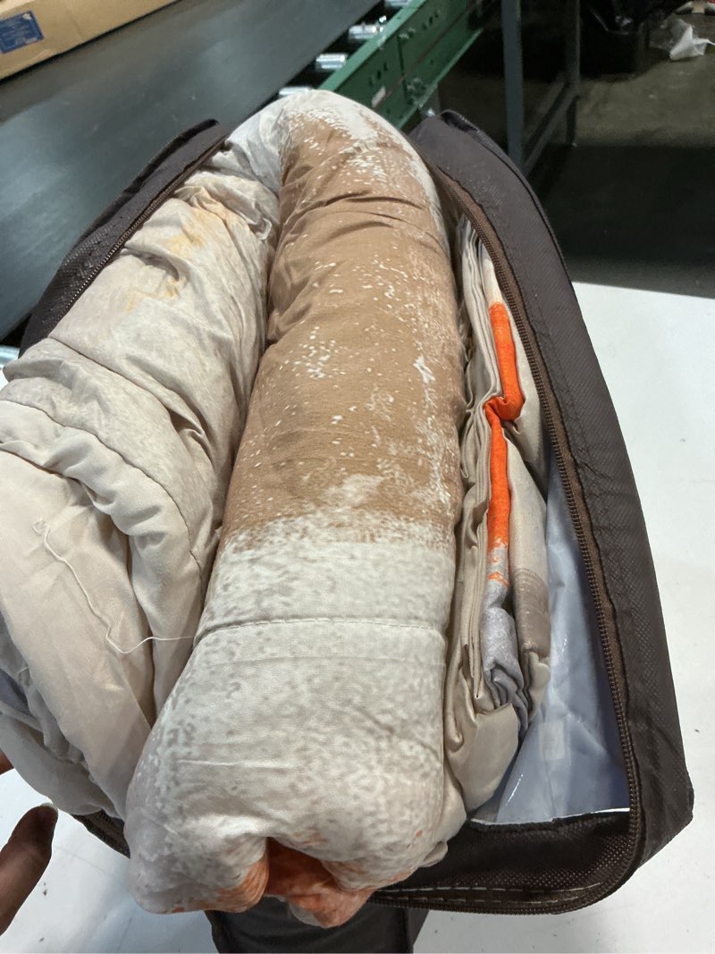 Condition photo showing Good Condition for pamnest comforter set twin size, beige grey abstract painting 5 pcs bedding for kids and adults, orange gray contemporary bed sheet sets with fitted sheet pillowcase & sham for bedroom bed decor twin orange geometry