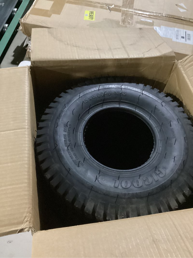 Condition photo showing As Is for 15x6.00-6 lawn mower tubeless tire, 15x6-6 for tractor riding lawn mowers front tire, 2 pcs, 4 ply, turf-v pattern 15x6.00-6 turf-v