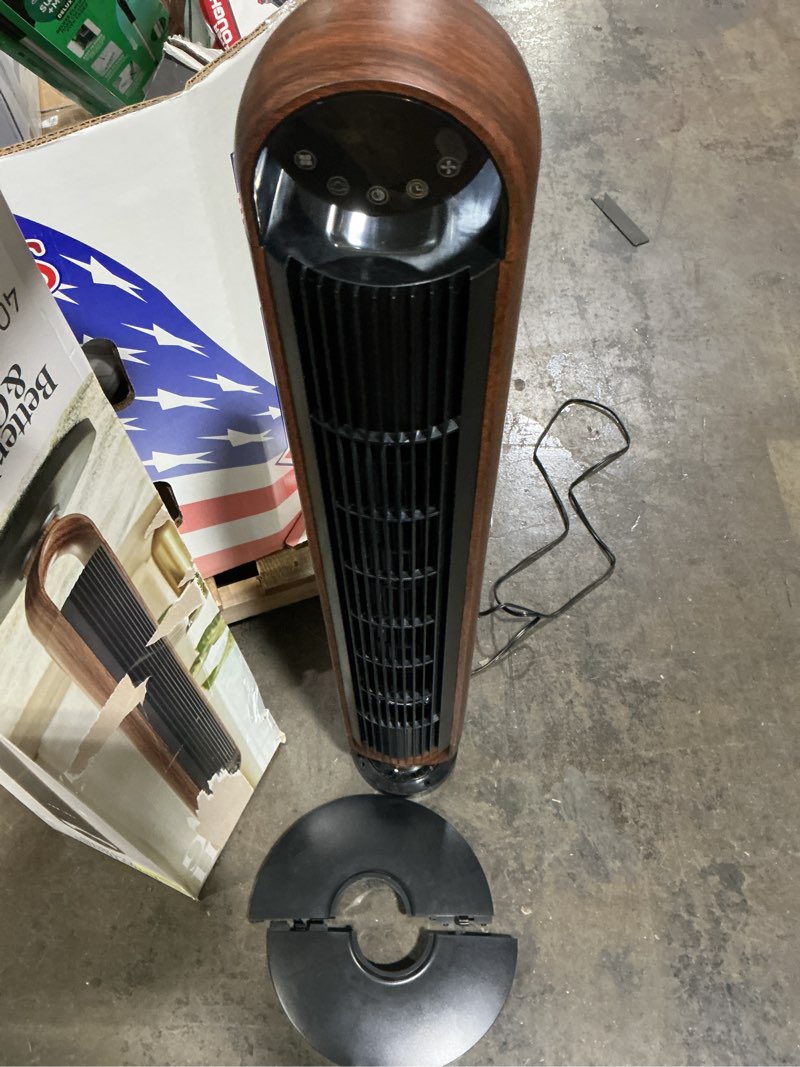 Condition photo showing Good Condition for better homes & gardens 40'' 5-speed oscillating tower fan with remote control, 3 wind modes, 12h timer, walnut & black