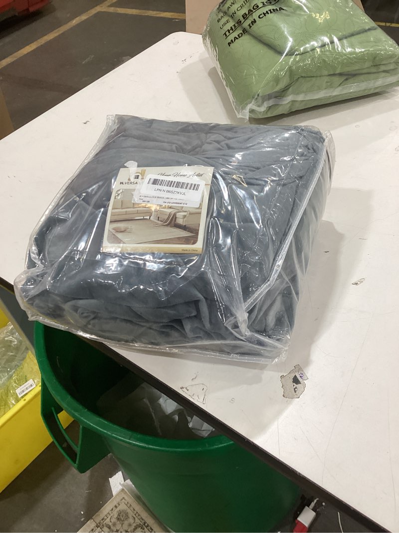 Condition photo showing Good Condition for h.versailtex stretch velvet loveseat covers for 2 cushion couch covers for living room sofa covers slipcovers with non slip straps bottom, ultra thick comfy velour (width 58"-72", stone blue) stone blue loveseat
