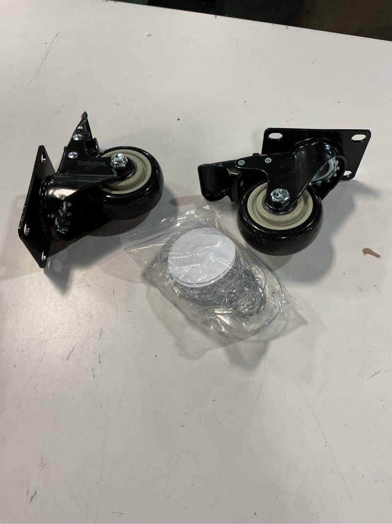 Condition photo showing Good Condition for 3 inch industrial heavy duty swivel caster wheels with brake,set of 2 safety locking casters,load 1600lbs,premium polyurethane wheels for table,trailer,saw table,stage toolbox,bed,corn board black 3inch