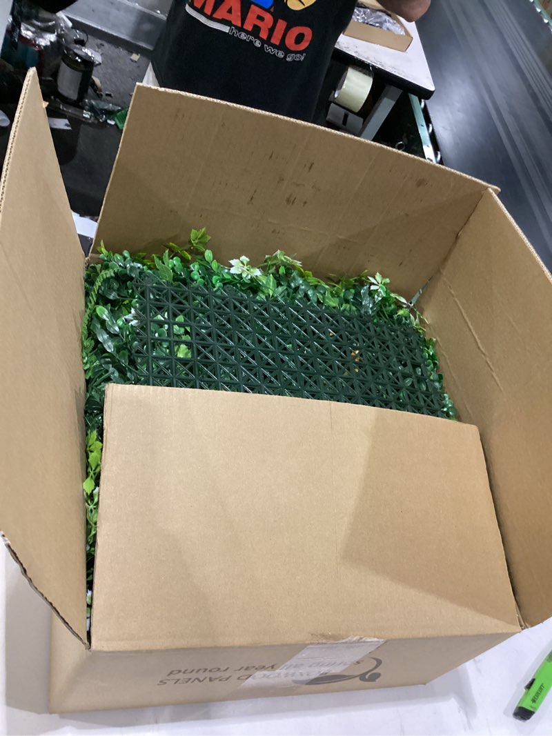 Condition photo showing Good Condition for odtory artificial grass boxwood hedges wall panels: 40" x 40" (11.5 sqft) uv-anti faux greenery fake ivy leaves privacy fence screen backdrop for garden covering privacy, outdoor indoor decor 20x20 in 4p greenery