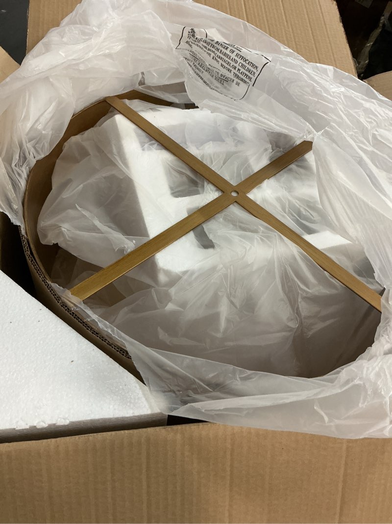 Condition photo showing Good Condition for 21" Vintage Metal Drum Chandelier, 4-Light E26 Industrial Adjustable Chain Hanging Pendant Light Fixtures for Foyer Entryway Kitchen Bedroom, Golden Bronze Finish Gold-21 Inch