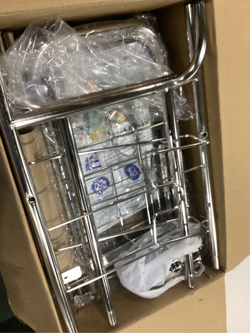 Condition photo showing As Is for howdia stainless steel 2-tier over the sink dish drying rack with utensil holder, large, for kitchen counter 3 tier,silver