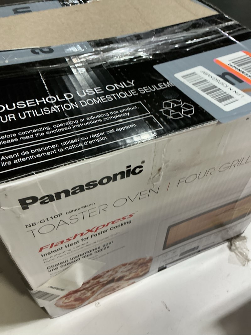 Condition photo showing As Is for Panasonic FlashXpress Toaster Oven Countertop, 4-Slice Compact Size with Double Infrared Heating, 6 Auto Cook Options and Precise Temperature Control, 1300W - NB-G110P-W (White) FlashXpress Compact White