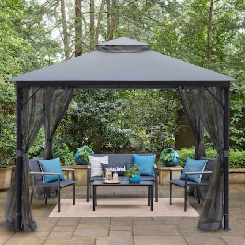  Style Selections 9.87-ft x 9.87-ft Black Powder-Coasted with Dark Gray Canopy Gazebo with