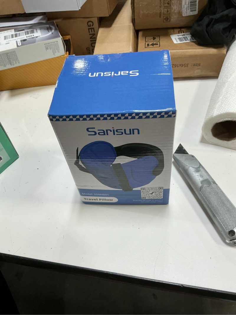 Condition photo showing New/Like New for SARISUN Travel Pillows for Airplanes, Airplane Pillow for Long Flight Car Road Trip, Airplane Head Strap with Sleep Eye Mask, 360° Support Headrest, Stop Bobblehead Travel Neck Pillow, Stripe Black