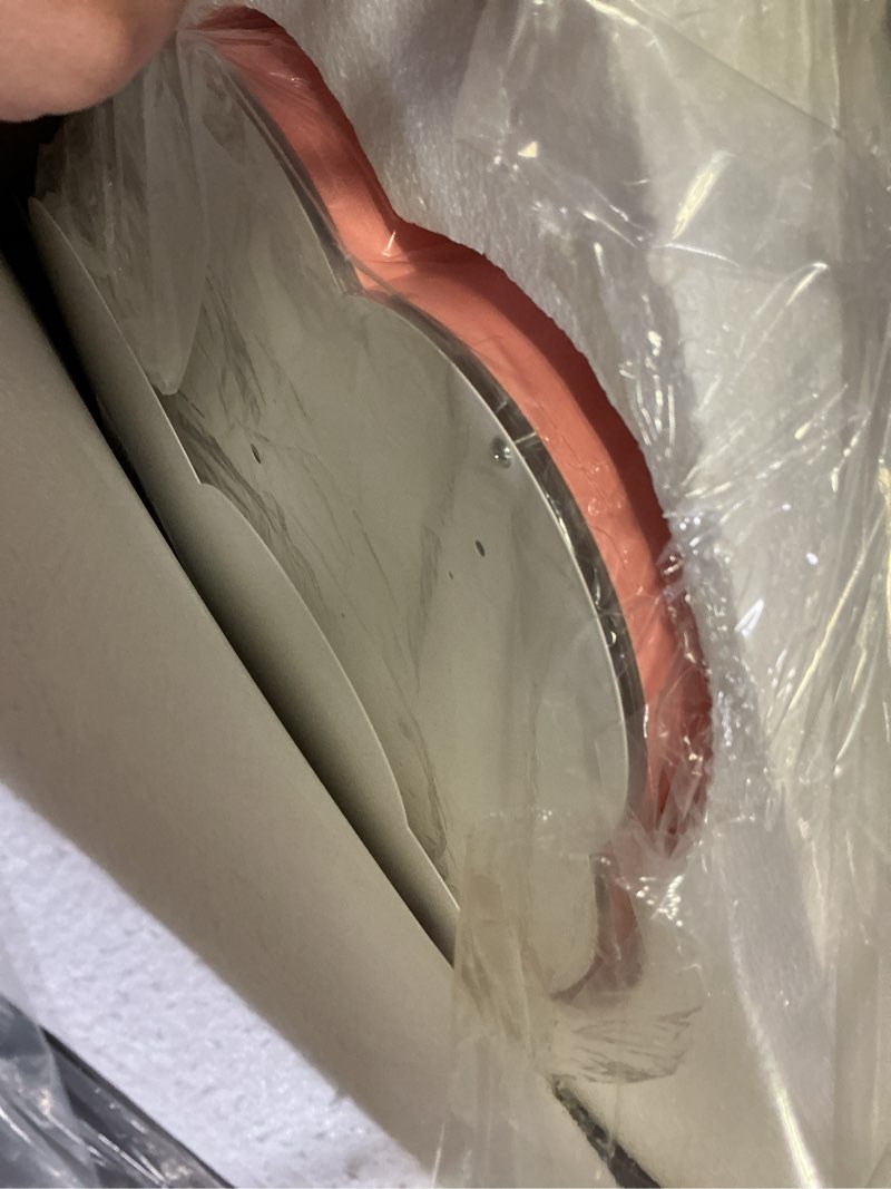 Condition photo showing As Is for dimmable led flush mount ceiling light fixture with cloud shape,42w 27inch close to ceiling lamp modern lights for bedroom kitchen, pink recessed indoor lighting 3000k-6000k light color adjustable pink dimmable 27 inch