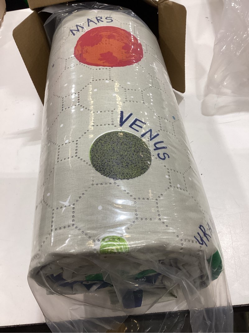 Condition photo showing Good Condition for 3 pieces kid's galaxy outer space adventure bedspread coverlet set full/queen with pillowcases,planet rocket printed quilt set for boy girl children lightweight bedding set(full/queen,gray universe) gray universe full/queen