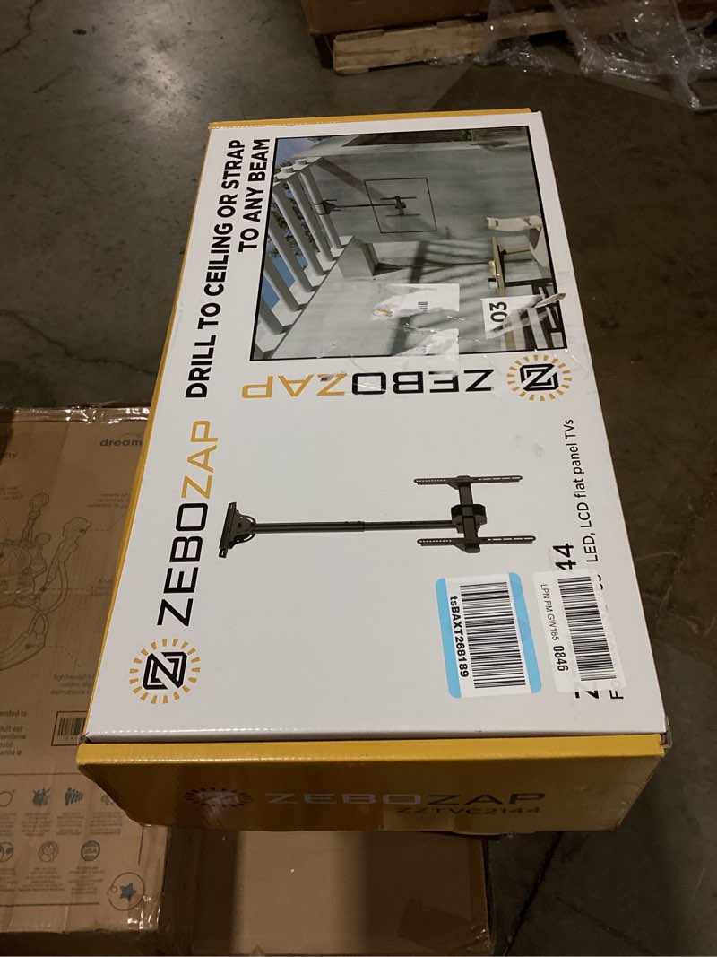 Condition photo showing Good Condition for zebozap zztvc2144 full motion outdoor ceiling tv mount height adjustable hanging mount for patio gazebo or pergola fits 32 to 55 inch tvs with tilt swivel flip down holds up to 110 pounds outdoor ceiling strap to beam 32" to 65" tv