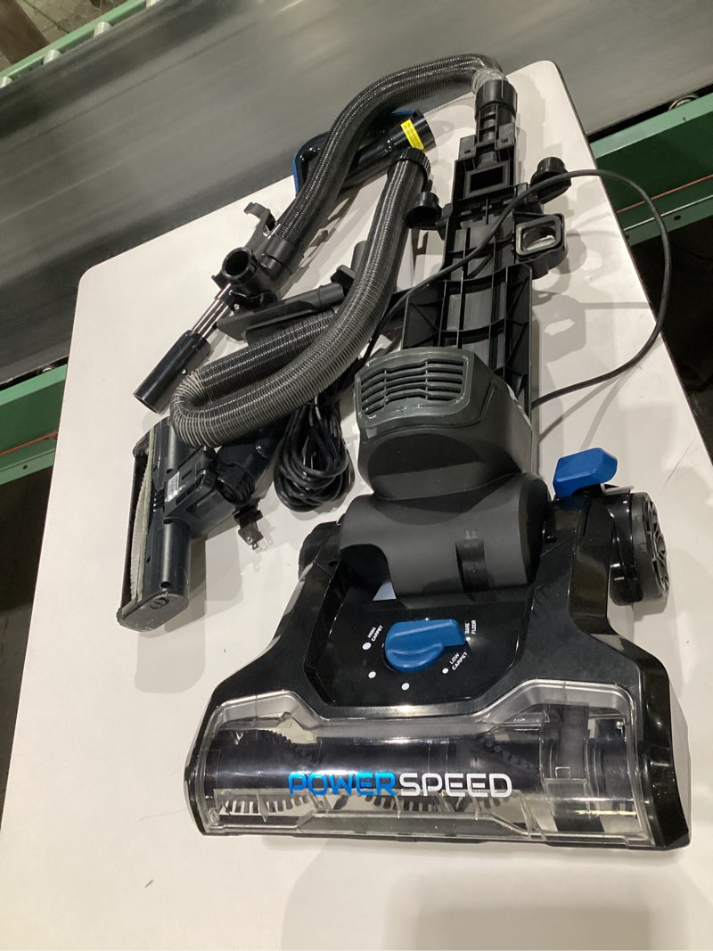 Condition photo showing As Is for Eureka PowerSpeed Lightweight Upright Vacuum Cleaner for Carpet and Hard Floor, Powerful Bagless Upright Vacuum Cleaner for Home Pets, NEU181A, Blue Blue NEU181A with Pet Tool, MISSING CANISTER, NOT TESTED