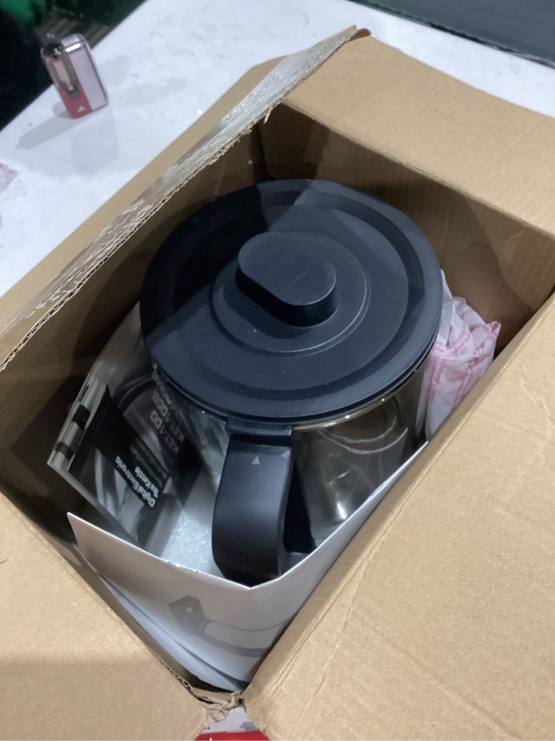 Condition photo showing As Is for Electric Tea Kettle with Infuser Temperature Control and Automatic Shut Off 24 H Keep Warm for Coffee Water Heater and Tea Pot Glass Black 1.5L 1.5L Black
