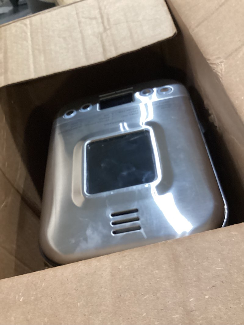 Condition photo showing As Is for Cuisinart Bread Maker Machine, Stainless Steel Automatic Bread Machine with 12 Menu Options, 3 Loaf Sizes up to 2 Lb., 3 Crust Colors, Removable Nonstick Baking Pan & Kneading Paddle, CBK-110NAS Compact Machine