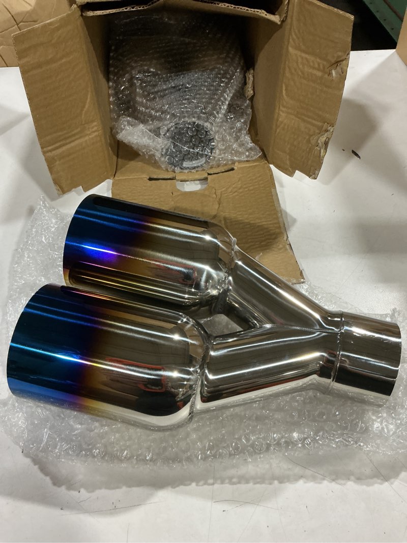 Condition photo showing Good Condition for 2.5 inch exhaust y pipe, 2.5" single to 3.5" dual exhaust adapter connector, 10.5" overall length, universal 2 1/2 inch y tail pipe, weld-on, blue burnt 2pcs