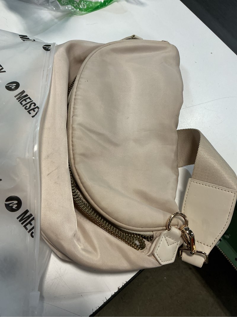 Condition photo showing As Is for pure colour crossbody bag bum bag for women,spacious purse fanny packs belt bag,oversized bum bag (colour bum bag-beige)