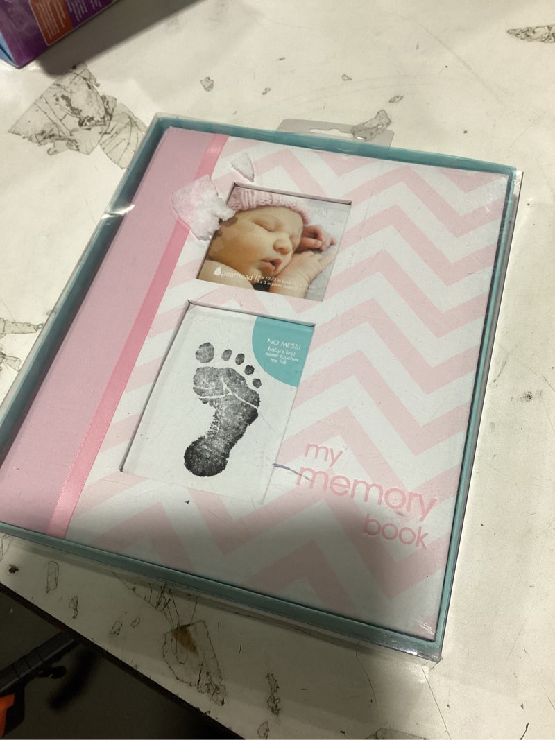 Condition photo showing Good Condition for pearhead first 5 years chevron baby memory book with clean-touch baby safe ink pad to make baby’s hand or footprint included, pink