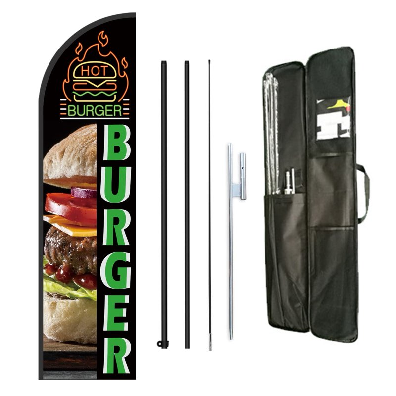 Burger Feather Flag Pole Kit for Hamburg Fast Food Store,Business Advertising Flag Kit Include 8 Fee