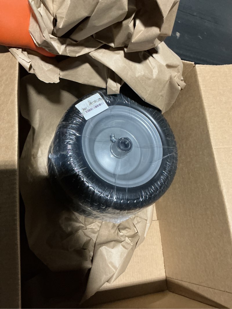 Condition photo showing Good Condition for flat free 11x4.00-5" tire and wheel, 11x4-5" lawn mower tires, zero turn front tires, with 3/4" & 5/8" & 1/2" bearings, 3.4"-5.9" centered hub, 11x400-5 solid tires, 2 pcs 11x4.00-5 multi-trac tread